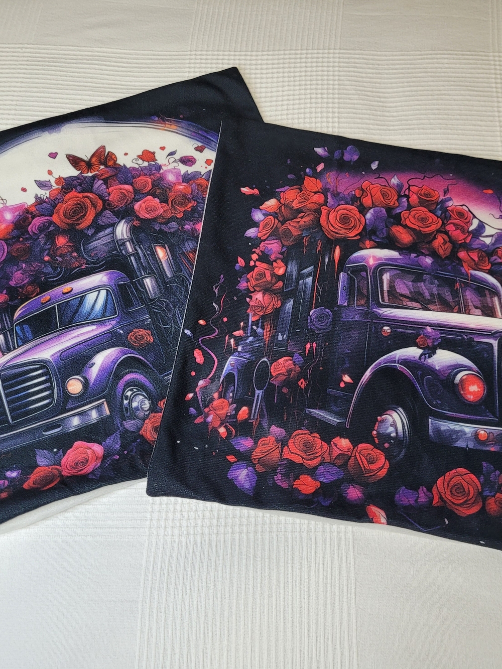 NWOT- Set of 2 Gothic Retro Semi Truck & Red Roses Pillow Covers - Like New - Picture 1 of 7